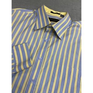 Piacenza Shirt Men 17.5 34/35 Striped Long Sleeve Button Italy Dress Blue Yellow